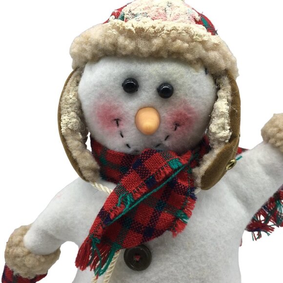 Vtg Snowman Plush Winter Christmas Holiday Trapper Cap Snow Waving 5.5" RARE - Picture 2 of 6